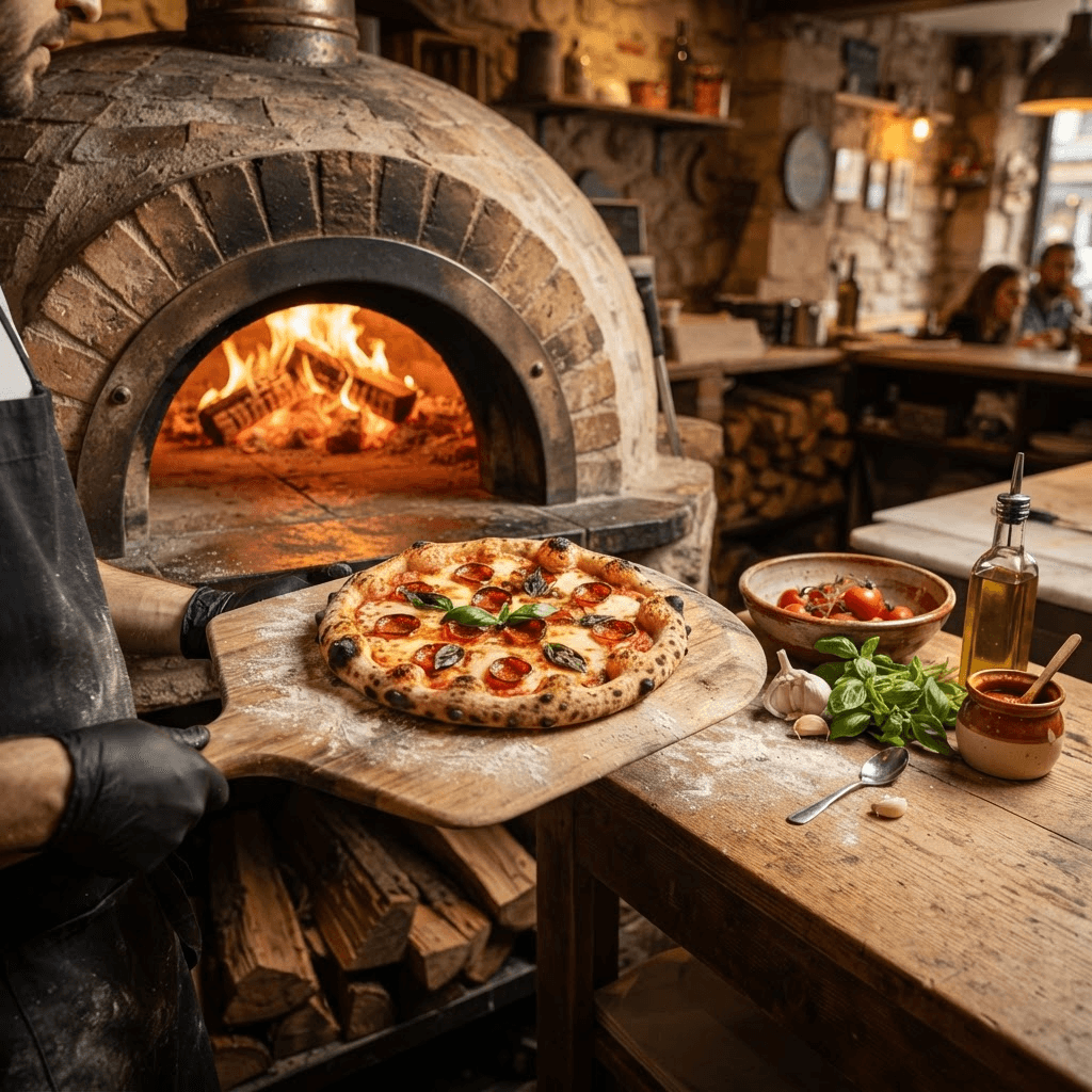 Odun ateşinden çıkan pizza
